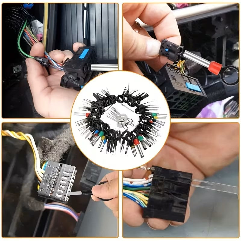Ejemplos de uso de las herramientas para liberar pines y terminales de conectores y arneses eléctricos automotrices.
