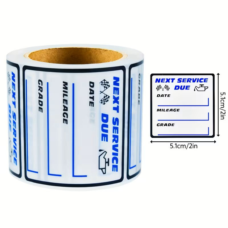 Rollo de etiquetas adhesivas de vinilo para próximo servicio, con una medida individual de 5.1 × 5.1 cm o 2 × 2 pulgadas.
